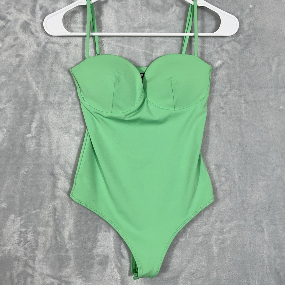 Express Body Contour Kelly Green Bodysuit With Bra Cups‎ Size XS